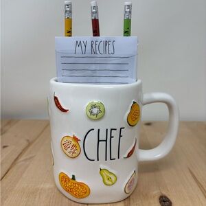 Rae Dunn CHEF Mug Double Sided With Recipe Pad and Pencils Double Sided New
